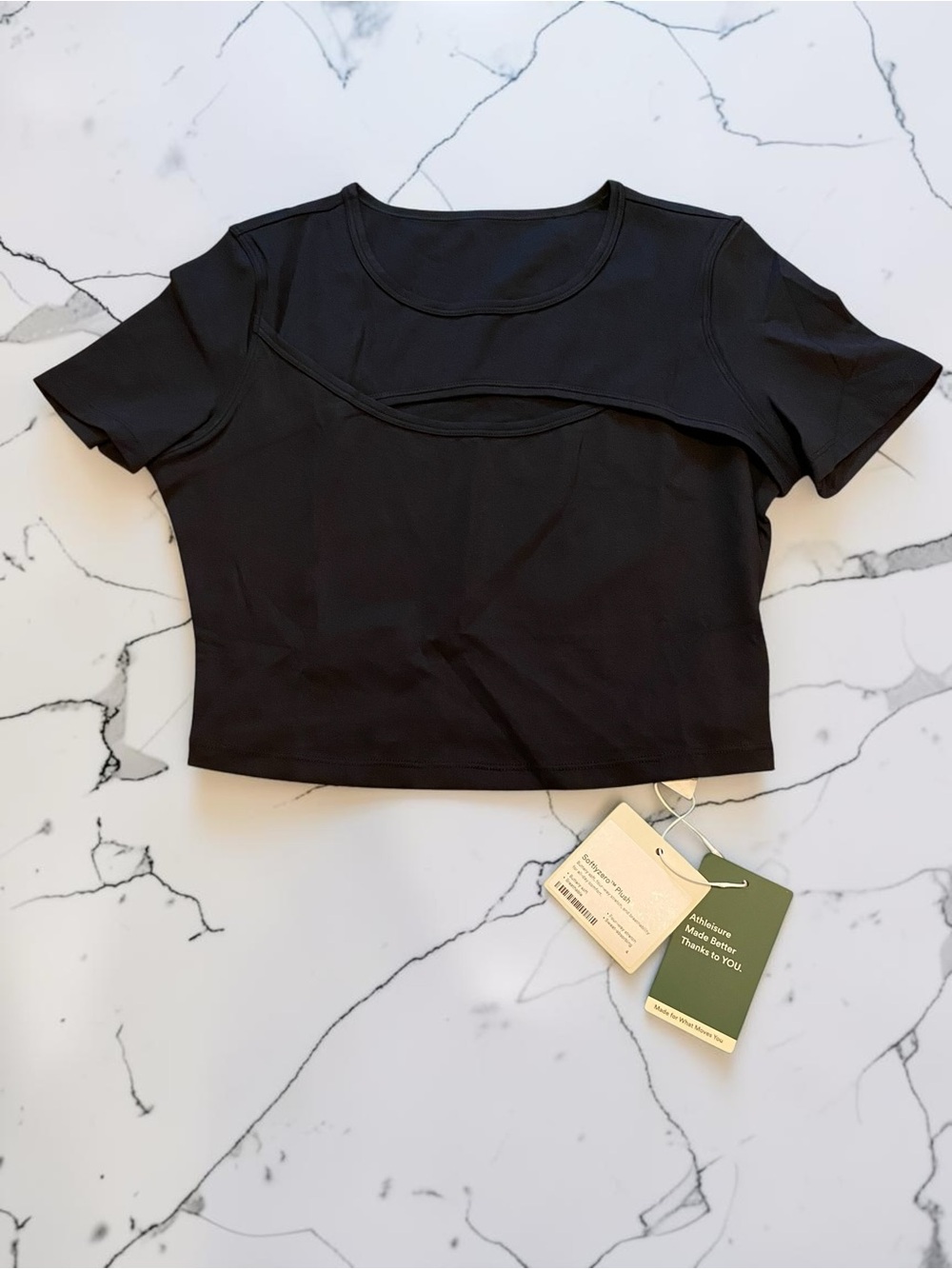 SoftlyZero Plush Knit Round Neck Cut Out Short Sleeve Casual T-Shirt